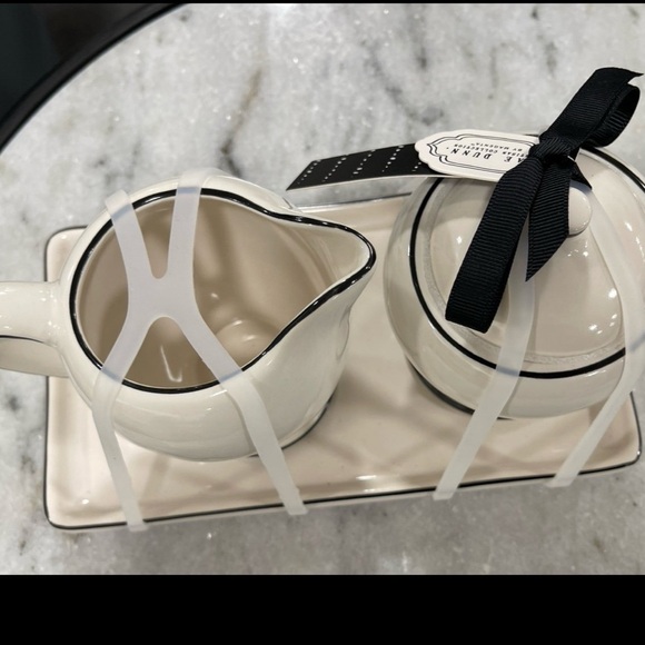 Rae Dunn Black and Cream Sugar & Creamer on matching Tray, NWT - Picture 6 of 7